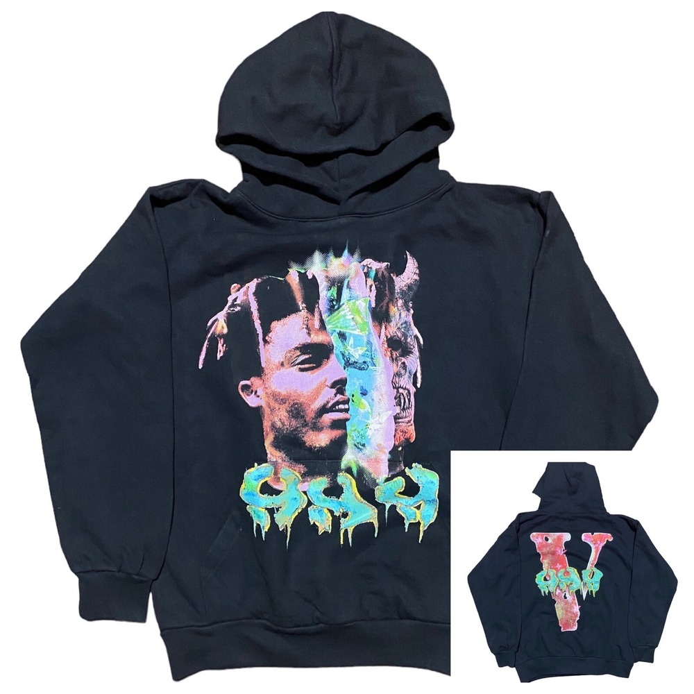 Vlone Fighting Demons 999 Acid Juice WRLD Graphic Hoodie Black Mens Medium